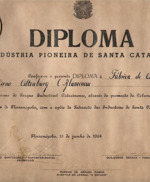 1964 - Diploma Indústria Pioneira de Santa Catarina